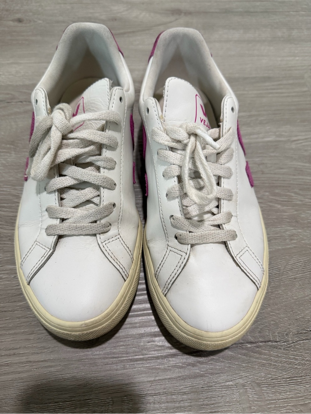 Veja White Sneakers with Pink V Logo - Women’s Casual Shoes